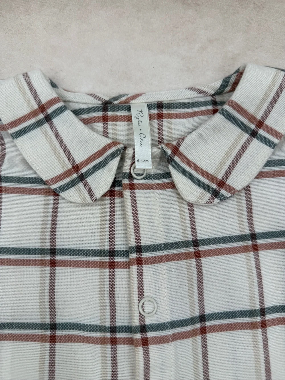 🆕 Rylee + Cru Cream Plaid Baby Romper with Peter Pan Collar